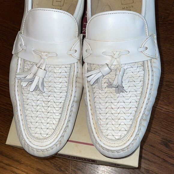 E.T. Wright Woven Vamp white‎ leather slip on loafers with tassels main image 7